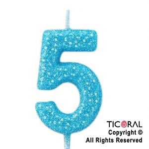 VELA NUMERAL CHICO 5.5 CM CON GIBRE CELESTE NUMERO 5 x 1